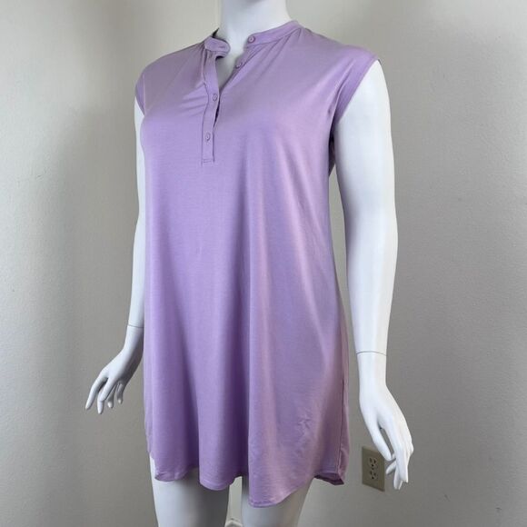 Eileen Fisher Women's Size L Petite Purple Fine Tencel Jersey Mandarin NEW Dress - Picture 11 of 16